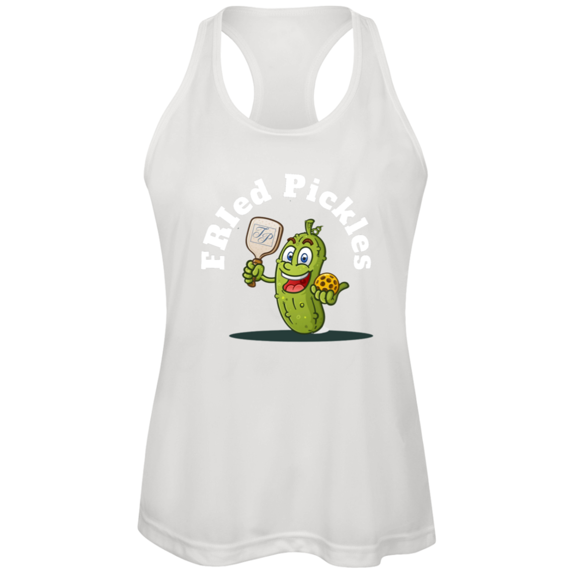 FRIed Pickles Travis Pointe Racerback Performance Tank - white text