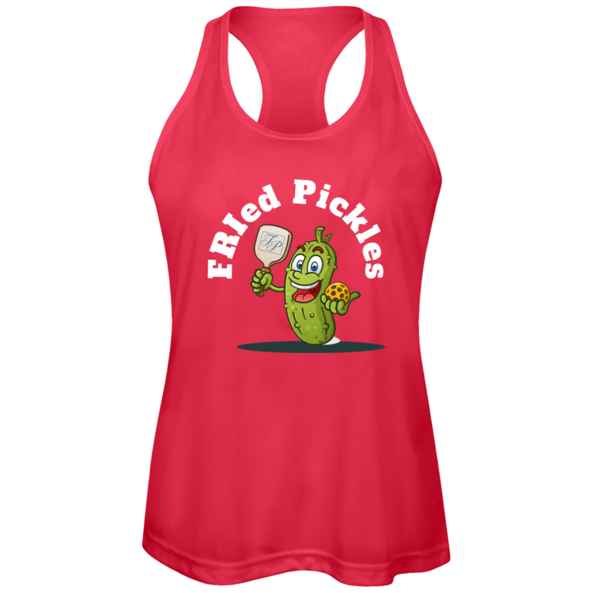 FRIed Pickles Travis Pointe Racerback Performance Tank - white text