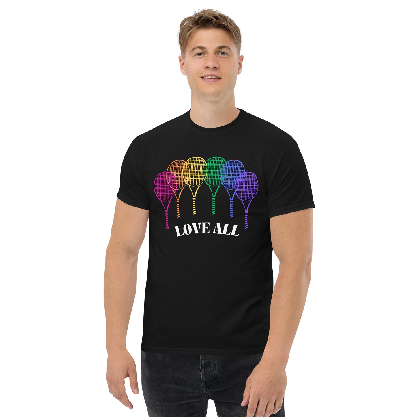 Camiseta clásica Love All Rainbow Racquets para hombre