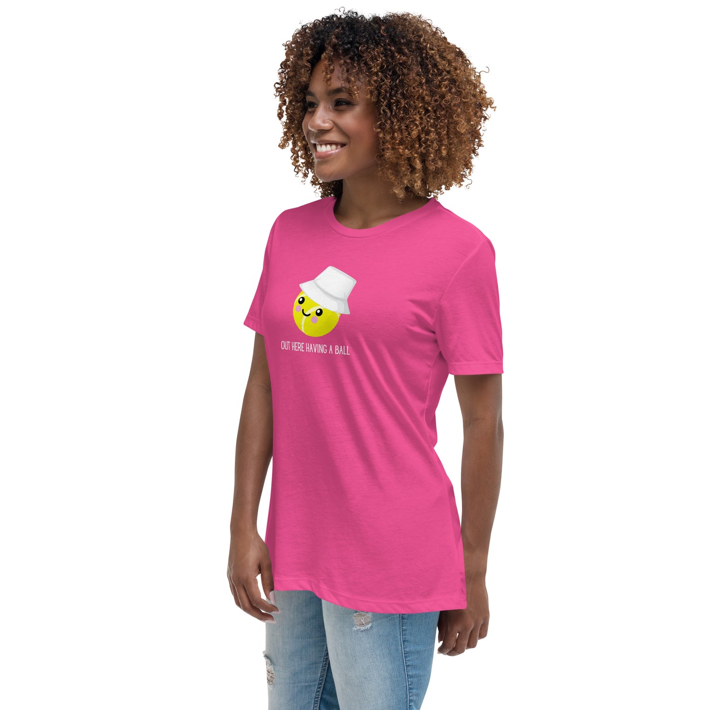 Camiseta de mujer Courtney "Aquí teniendo una pelota"