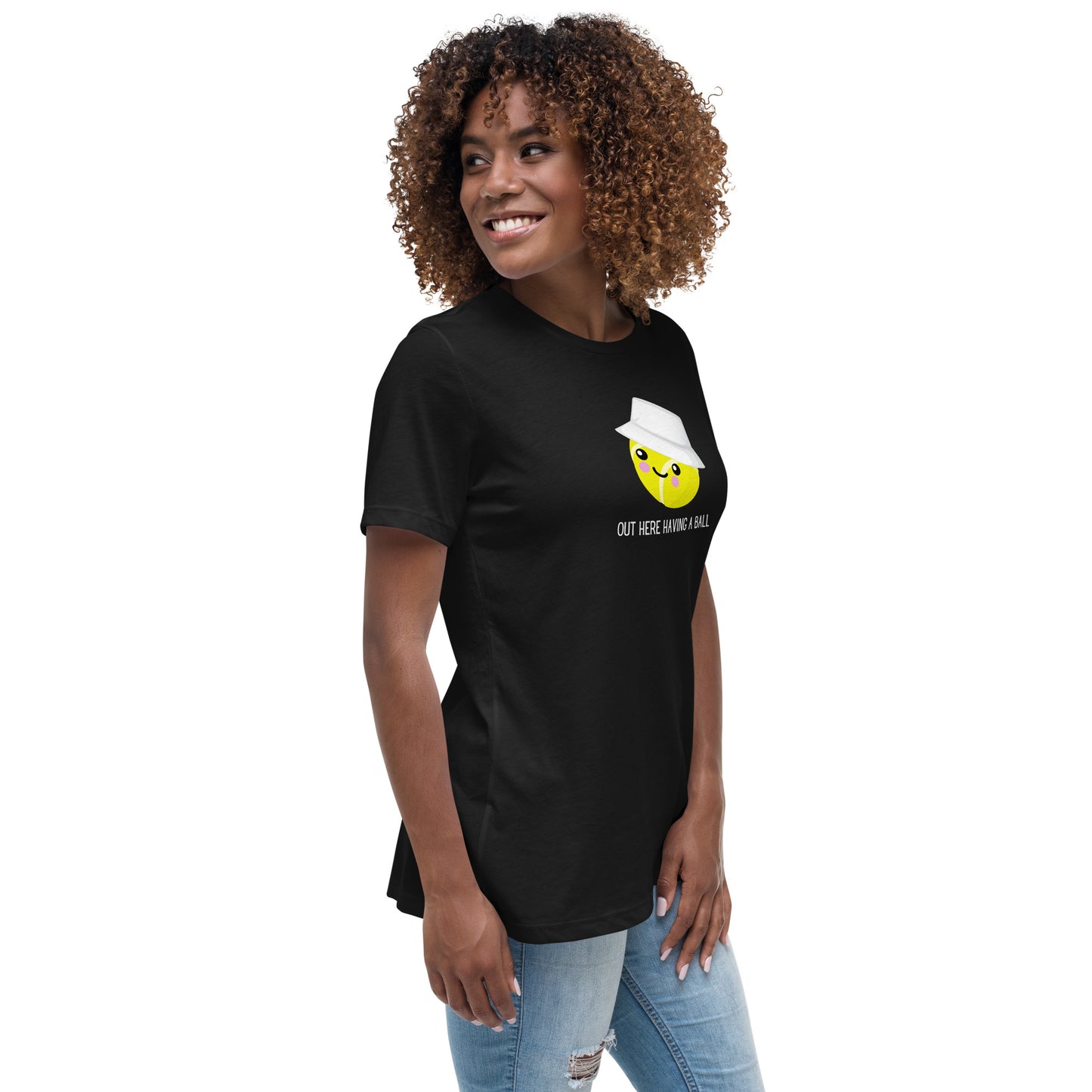 Camiseta de mujer Courtney "Aquí teniendo una pelota"