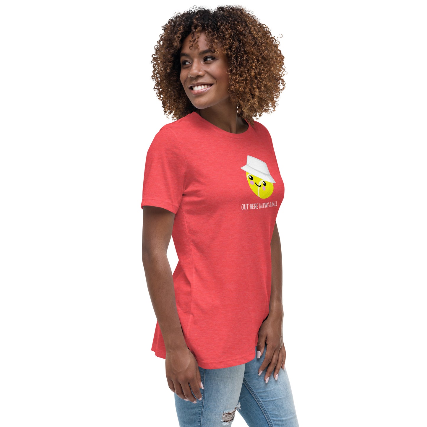 Camiseta de mujer Courtney "Aquí teniendo una pelota"