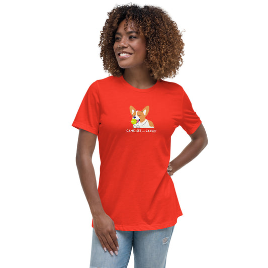 Corgi "Game, Set, Catch" Women's Relaxed T-Shirt